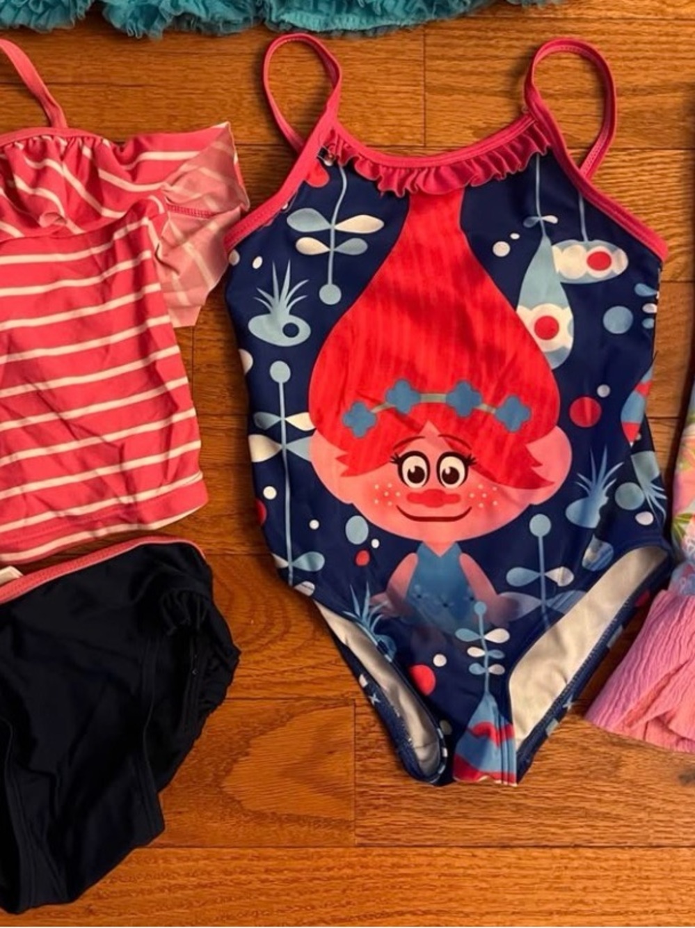 Disney Girls' Ariel & Trolls Swimwear Set in Teal, Blue, Pink - Picture 3 of 3
